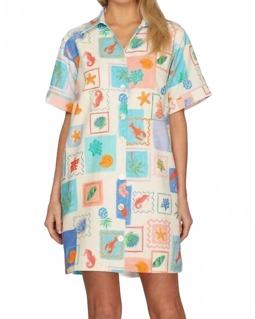 NEW SHE + SKY by the sea polo mini dress in multi - Picture 1 of 7